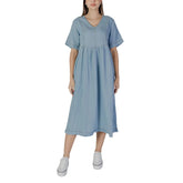 B.Young Light Blue Cotton Long - Dresses