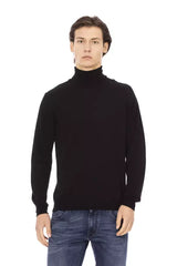 Baldinini Trend Black Fabric Men Sweater with Turtleneck Design - S - Sweaters