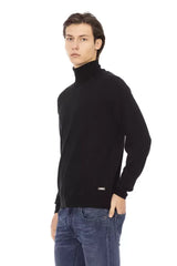 Baldinini Trend Black Fabric Men Sweater with Turtleneck Design - S - Sweaters