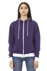 Baldinini Trend Purple Cotton Women Sweater with Adjustable Hood - Sweatshirts