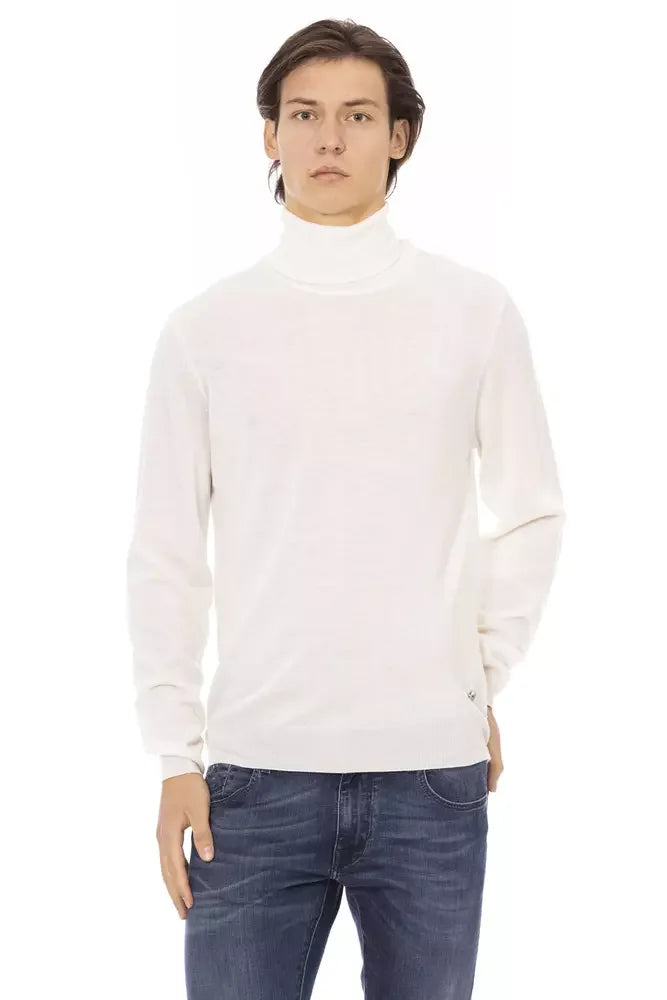 Baldinini Trend White Fabric Men Sweater with Turtleneck Design - Sweaters