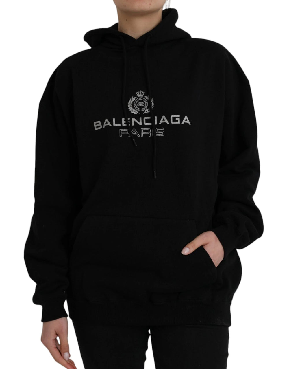 Balenciaga Black Cotton Logo Hooded Pullover Sweatshirt Sweater - XS - Hoodies