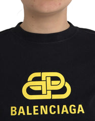 Balenciaga Black Cotton Logo Print Crew Neck Short Sleeves T-shirt - T-Shirts