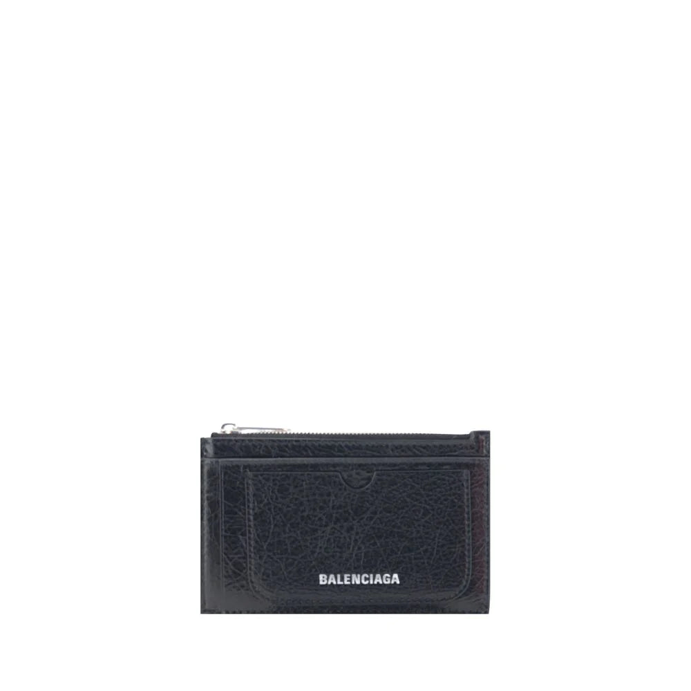 Balenciaga black lamb ovis aries leather wallet featuring a minimalist front design and refined matte finish.