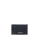 Balenciaga black lamb ovis aries leather wallet featuring a minimalist front design and refined matte finish.