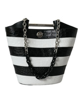 Balenciaga Black White Striped Exotic Skin Leather Maxi Bucket Tote Bag - Bucket Bags