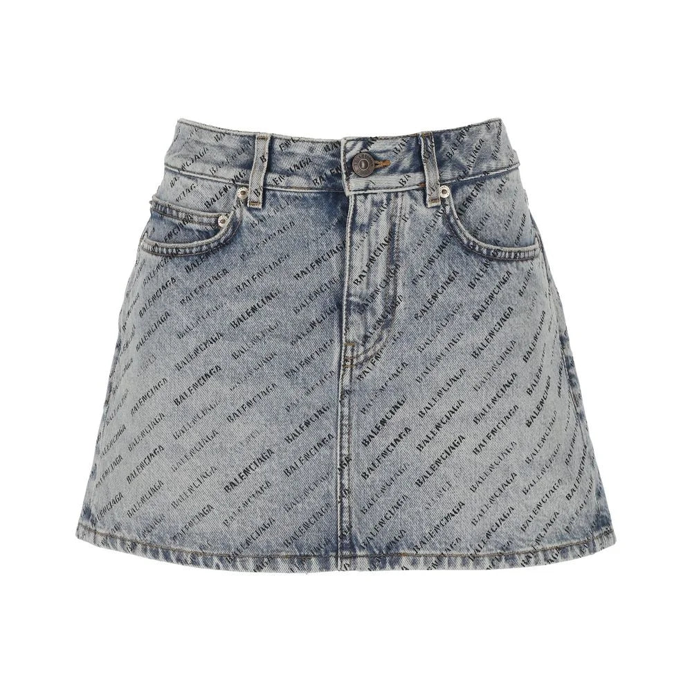 Balenciaga Logo Print Denim Skirt - 40 - Skirts