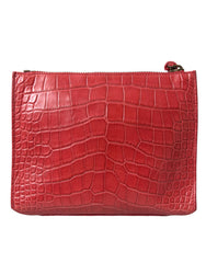 Balenciaga Red Exotic Skin Leather Classic Pouch Purse Wristlet Bag - Clutch Bags