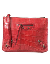 Balenciaga Red Exotic Skin Leather Classic Pouch Purse Wristlet Bag - Clutch Bags