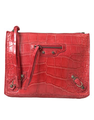 Balenciaga Red Exotic Skin Leather Classic Pouch Purse Wristlet Bag - Clutch Bags