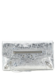 Balenciaga Silver Lamb Leather Clutch Bag