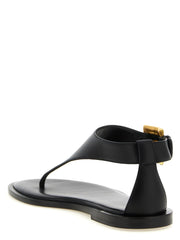 Balmain Black Lamb Leather Flat Sandals