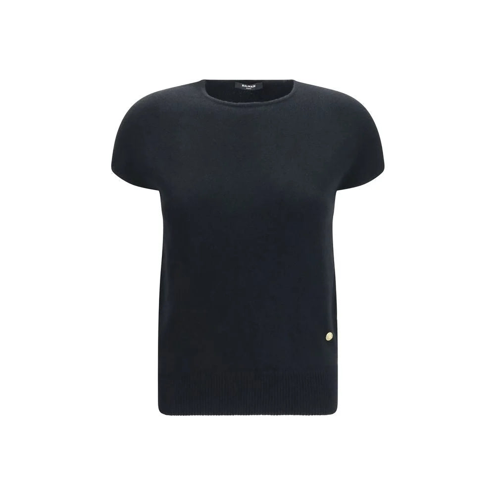 Balmain Schwarzer Wollpullover Oves Aries ohne Ärmel