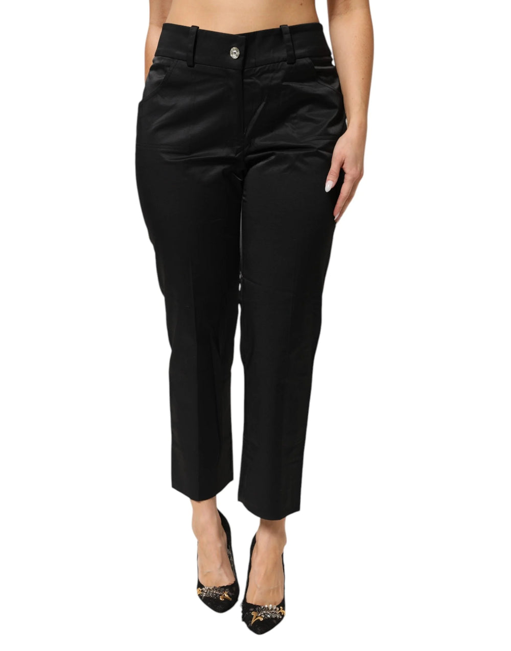 BENCIVENGA Black Cotton Blend Cropped Straight Leg Pants - IT52 | XL - Trousers