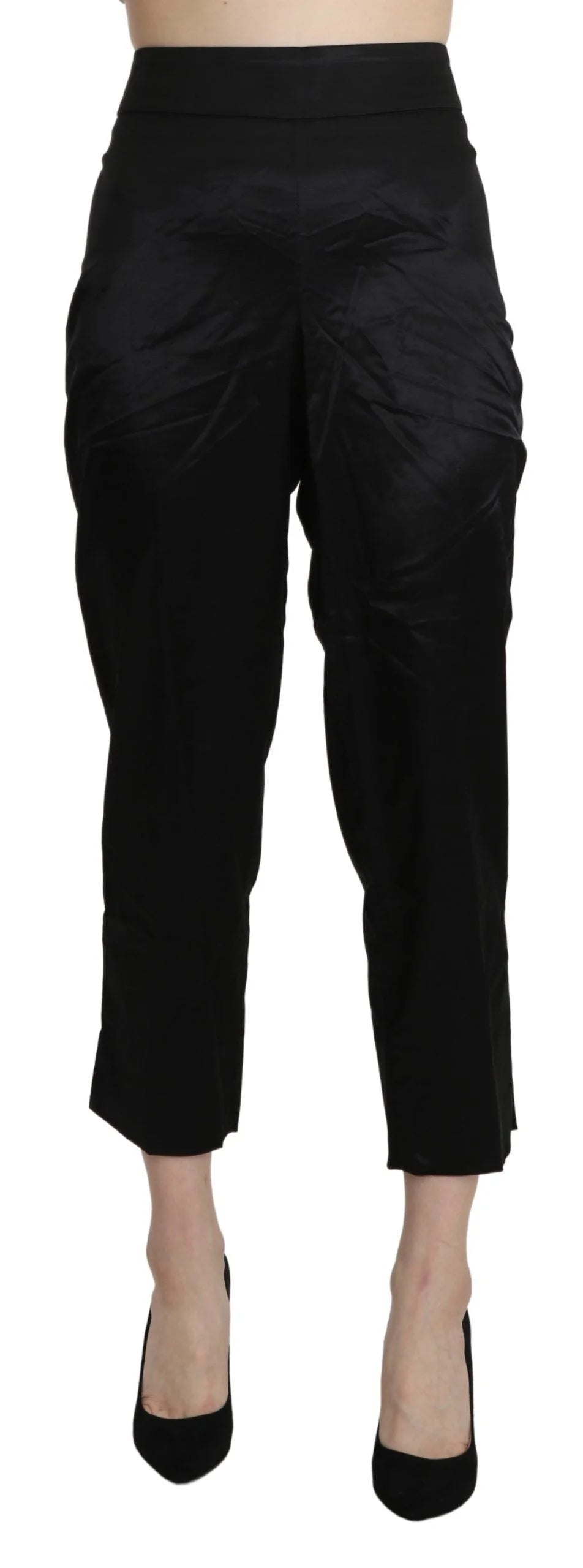 BENCIVENGA Black High Waist Straight Cropped Dress Trouser Pants - IT46|XL - Trousers
