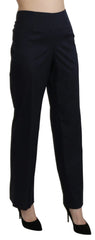 BENCIVENGA Navy Blue High Waist Straight Dress Trouser Pants - IT46|XL - Trousers