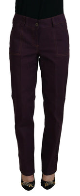 BENCIVENGA Purple Cotton Mid Waist Women Tapered Pants - Trousers