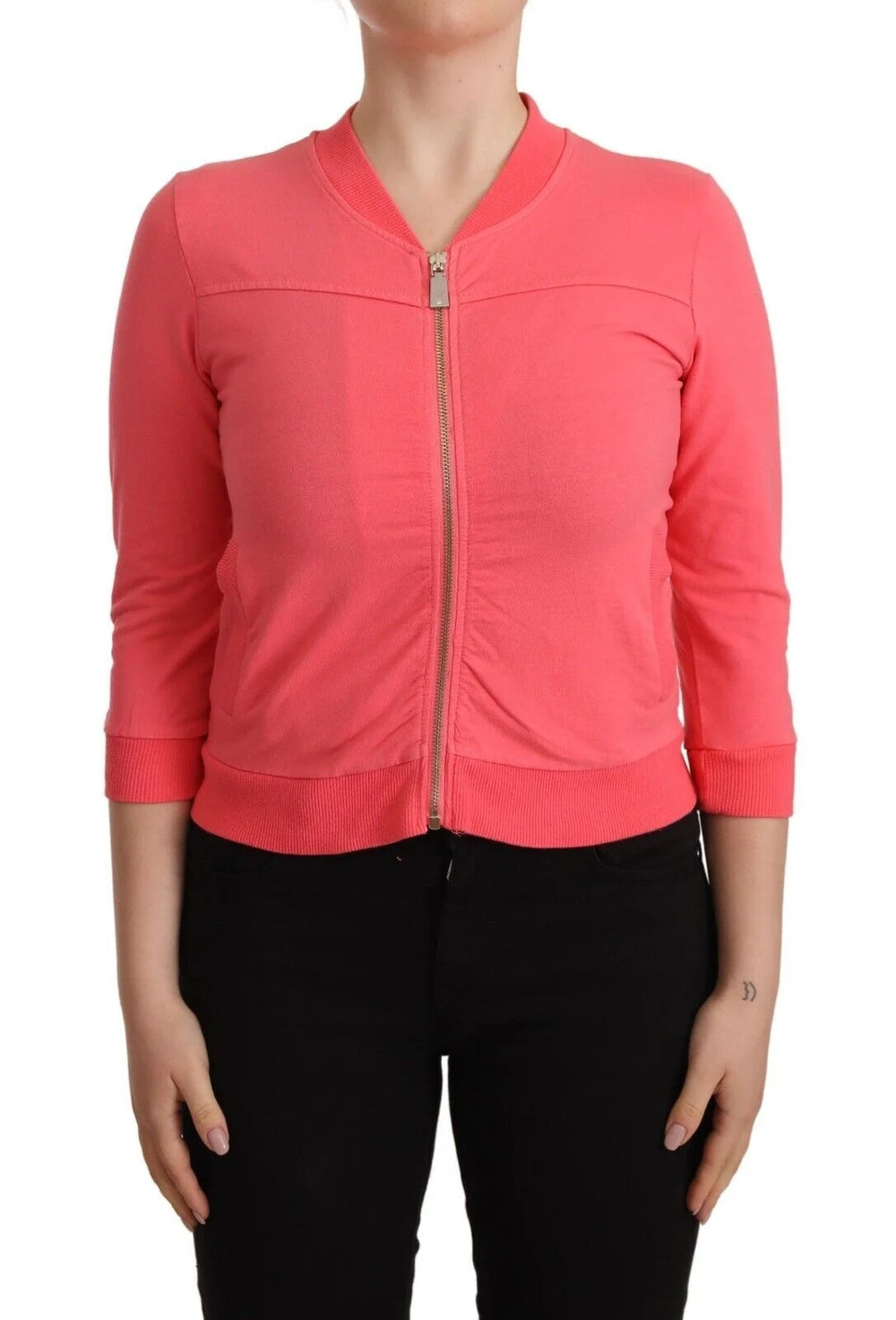 Blumarine Pink 3/4 Sleeve Zip Embellished Sweater - IT40|S - Cardigans