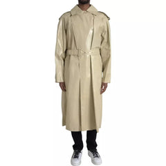 Bottega Veneta Beige Lambskin Leather Trench Coat Jacket - Trench Coats