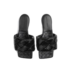 Bottega Veneta Black Lamb Leather Flat Sandals