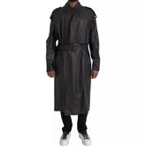 Bottega Veneta Black Leather Men Waterproof Trenchcoat Jacket - Trench Coats