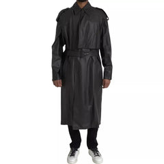 Bottega Veneta Black Leather Men Waterproof Trenchcoat Jacket - Trench Coats
