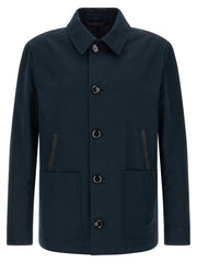 Brioni Blue Linen Full-Length Jacket