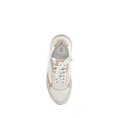 Brunello Cucinelli Beige Calf Leather Bos Taurus Athletic Sneakers