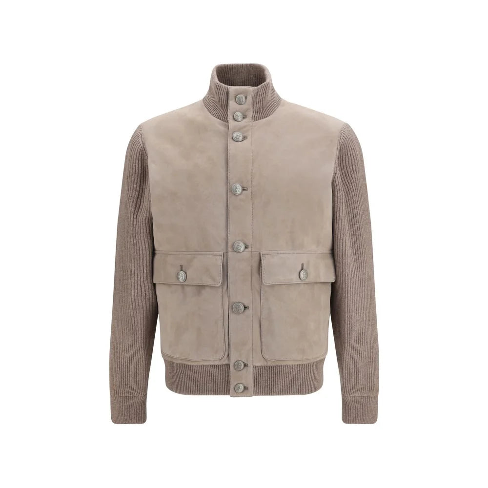 Brunello Cucinelli Beige Calf Leather Bos Taurus Leather Jacket - S