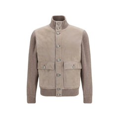 Brunello Cucinelli Beige Calf Leather Bos Taurus Leather Jacket - S
