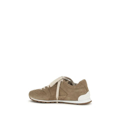 Sneakers basses en cuir de veau beige Brunello Cucinelli