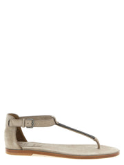 Brunello Cucinelli Beige Calfskin Flat Sandals