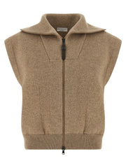 Brunello Cucinelli Beige Cashmere Sleeveless Jacket