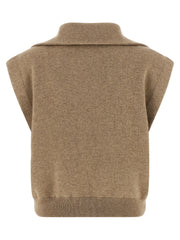 Brunello Cucinelli Beige Cashmere Sleeveless Jacket