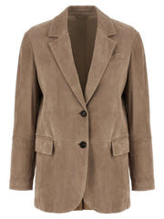 Brunello Cucinelli Beige Lamb Leather Blazer