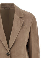 Brunello Cucinelli Beige Lamb Leather Blazer