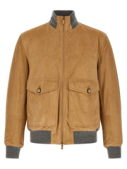 Brunello Cucinelli Beige Lamb Leather Leather Jacket