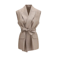 Brunello Cucinelli Beige Linen Sleveless Jacket - IT38 | S
