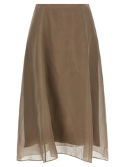 Brunello Cucinelli Beige Silk Midi Skirt