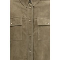 Brunello Cucinelli Bicolor Calf Leather Bos Taurus Dress Shirt