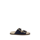 Brunello Cucinelli Black Calf Leather Bos Taurus Flat Sandals - EU44/US11