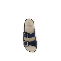 Brunello Cucinelli Black Calf Leather Bos Taurus Flat Sandals - EU44/US11
