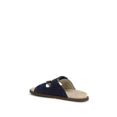 Brunello Cucinelli Black Calf Leather Bos Taurus Flat Sandals - EU44/US11
