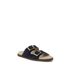 Brunello Cucinelli Black Calf Leather Bos Taurus Flat Sandals - EU44/US11