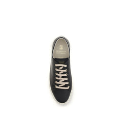 Brunello Cucinelli Black Calf Leather Bos Taurus Low Top Sneakers