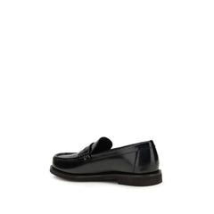 Brunello Cucinelli Black Leather Slip-On Loafers