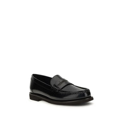 Brunello Cucinelli Black Leather Slip-On Loafers