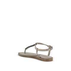 Brunello Cucinelli Blue Calf Leather Bos Taurus Strap-On Sandals