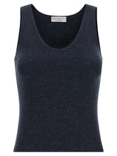 Brunello Cucinelli Blue Cashmere Sleeveles T-Shirt