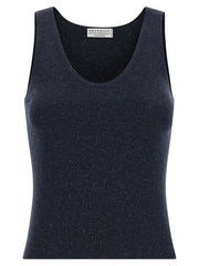 Brunello Cucinelli Blue Cashmere Sleeveles T-Shirt